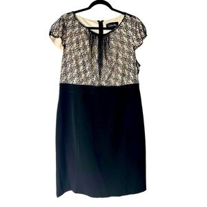 Chelsea Rose Lace Illusion Midi Sheath Dress Women’s 18 Plus Black Cream Party